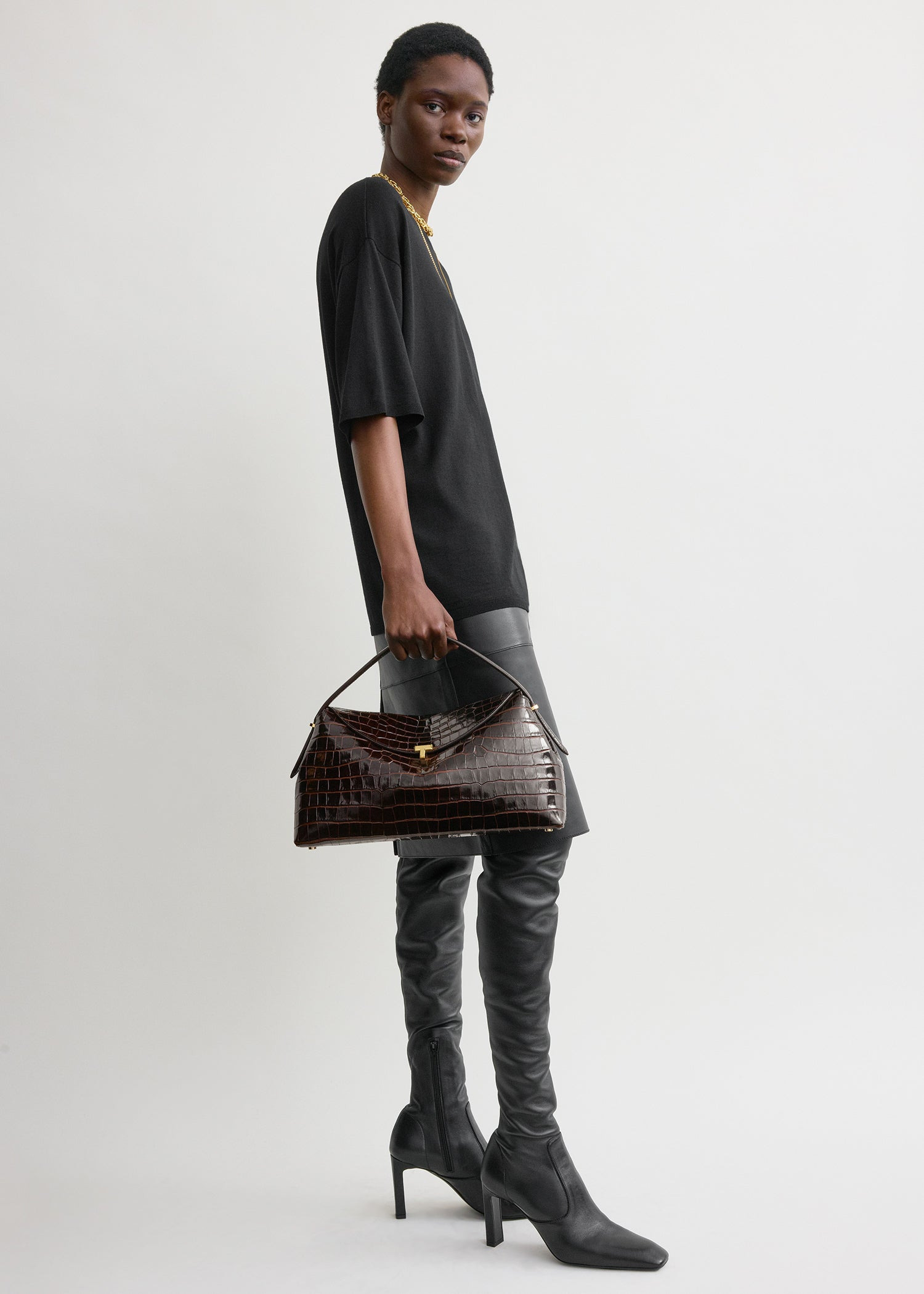 T-Lock top handle dark brown croco - 2