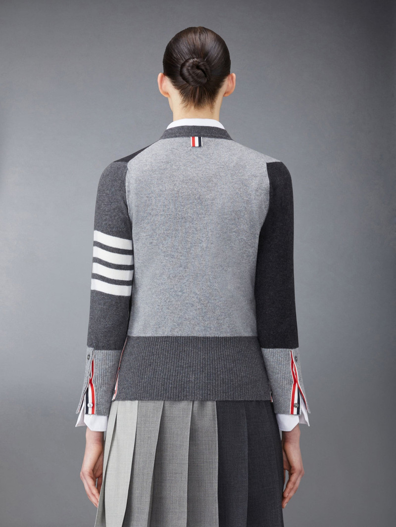 Thom Browne FUN-MIX CASHMERE 4-BAR V-NECK CARDIGAN outlook