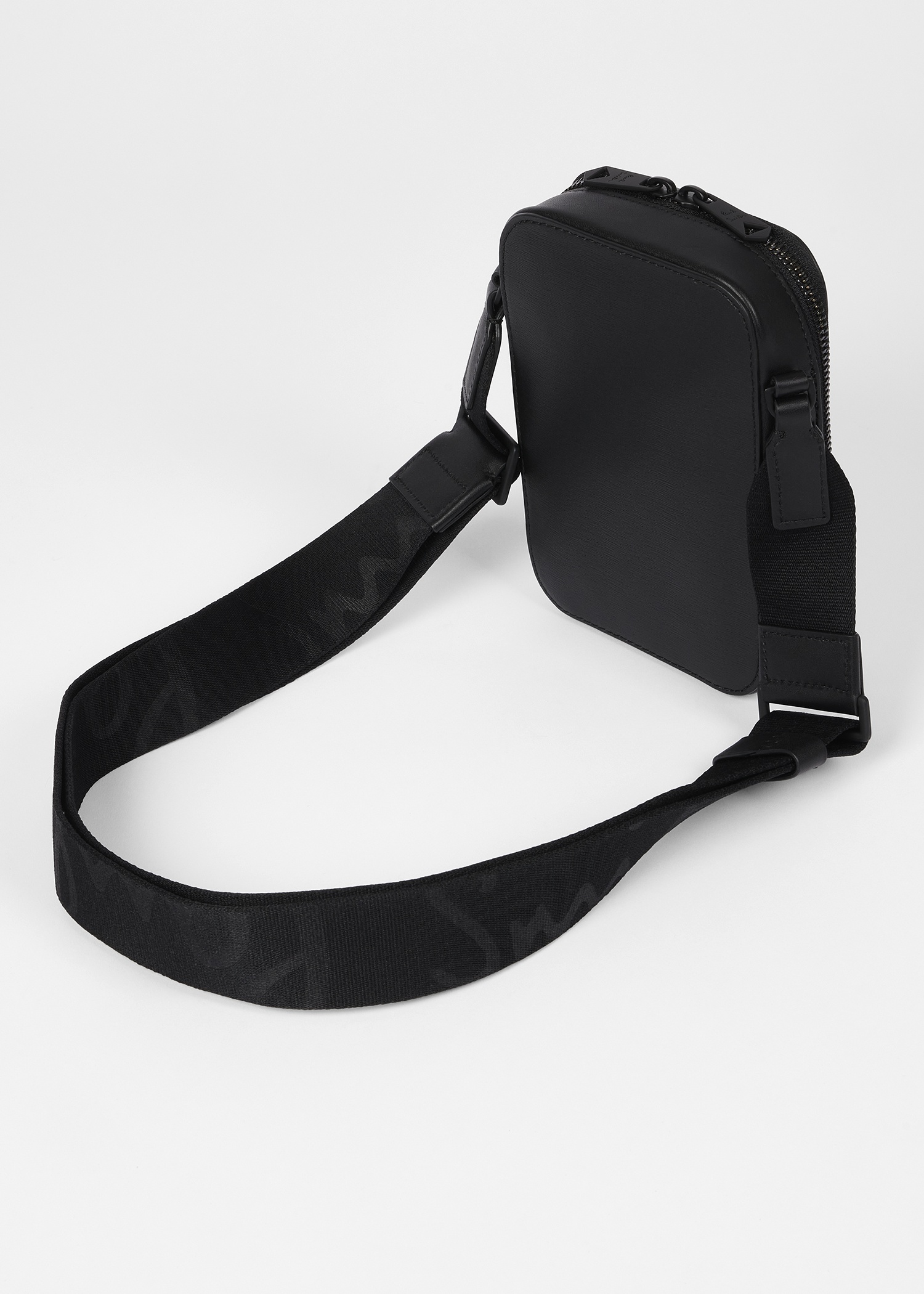 Black Straw-Grain Embossed Leather Flight Bag - 6