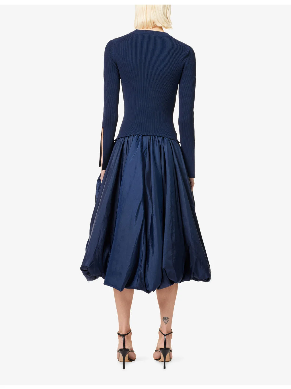 SIMKHAI Kenlie Long-Sleeve Taffeta-Knit Midi Dress | REVERSIBLE