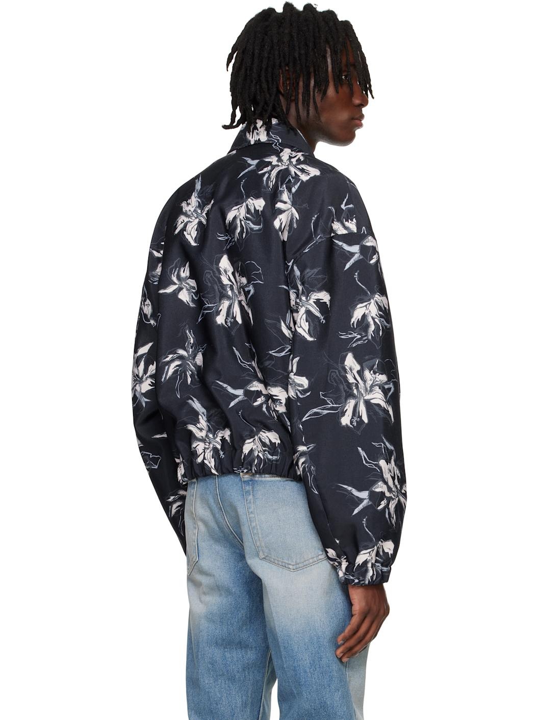 Navy Flower Printed Bomber Jacket - 3