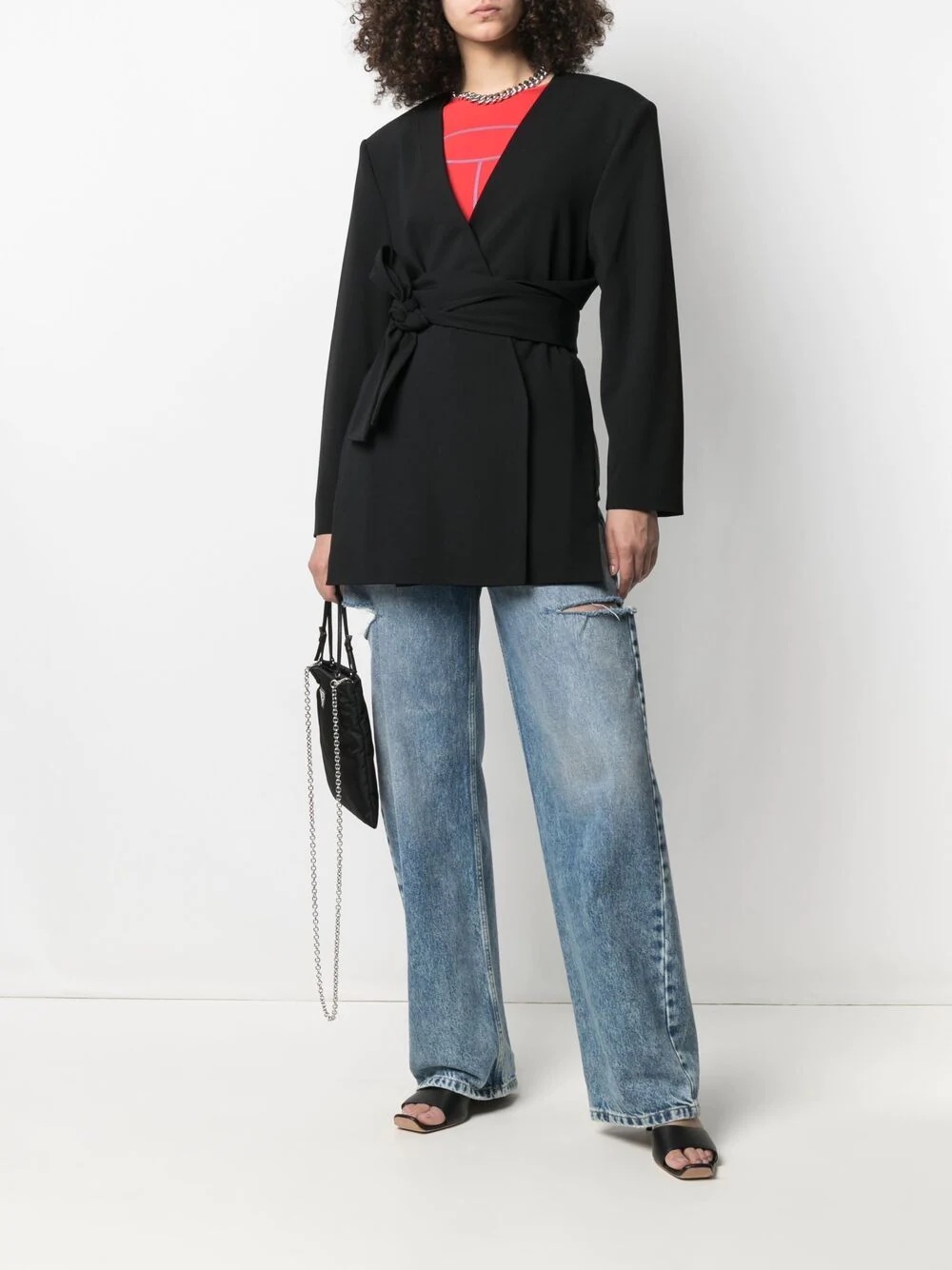 asymmetric-hem belted blazer - 2
