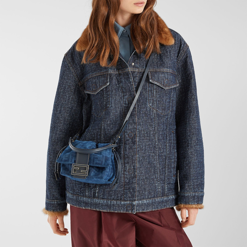 Mamma Baguette Small Blue FF denim flocked mini-bag 7