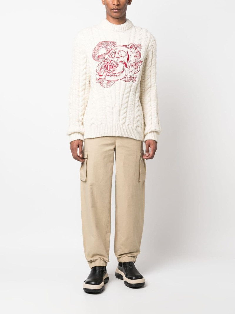 PHILIPP PLEIN skull-embroidered cable-knit sweatshirt outlook