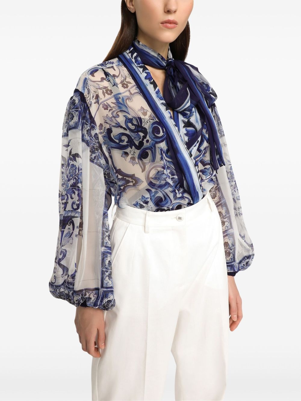 tie-neck silk blouse - 5