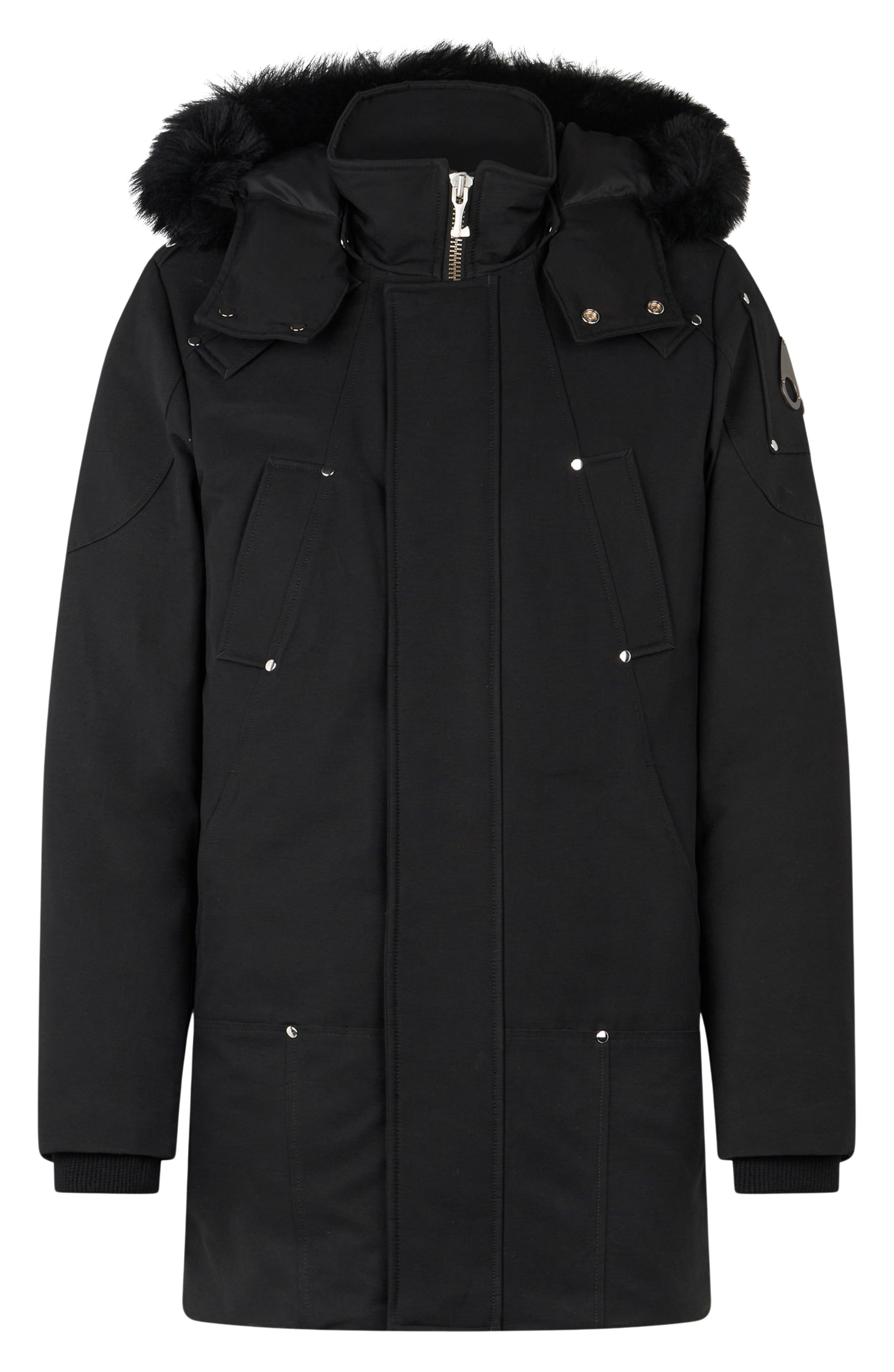 Moose Knuckles Original Stirling Down Parka with Removable Genuine Shearling Hood in Black W/Black S - 4