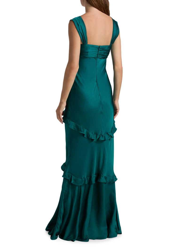 Women's Selma Ruffled Silk Maxi Dress - Midnight Green 5