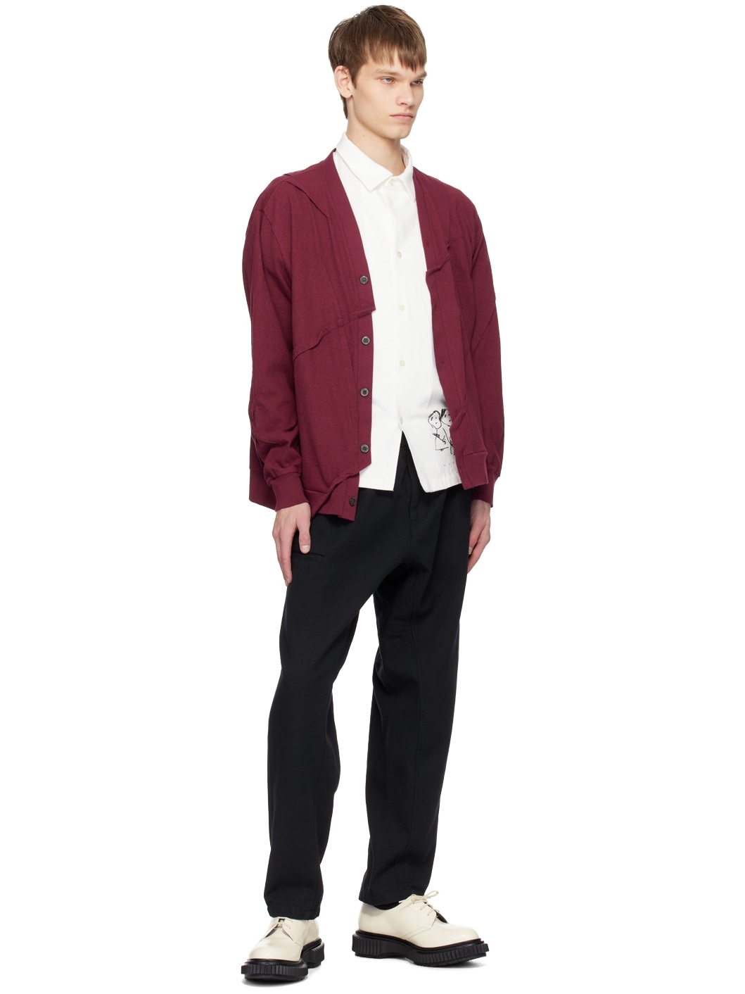 Burgundy Y-Neck Cardigan - 4