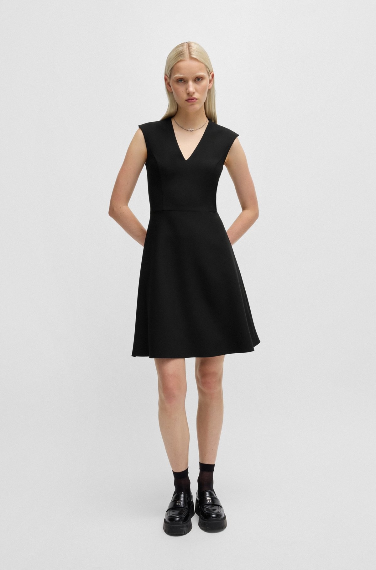 SLEEVELESS DRESS IN STRETCH FABRIC WITH SWING SKIRT - 3