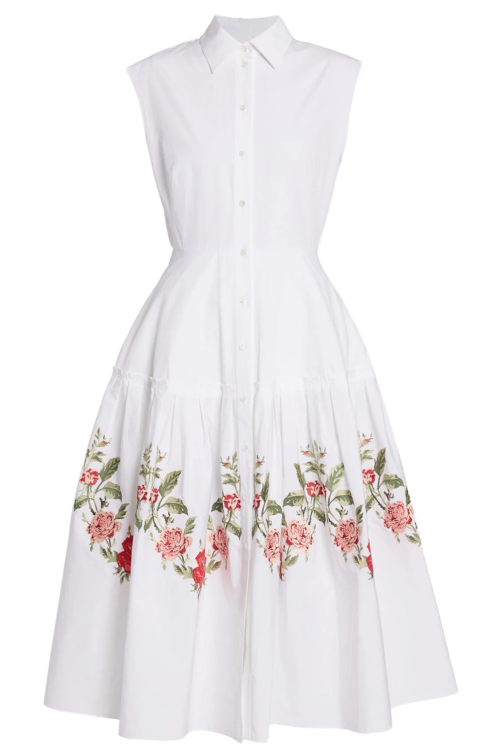 Embroidered Poplin Sleeveless Midi Dress - 1