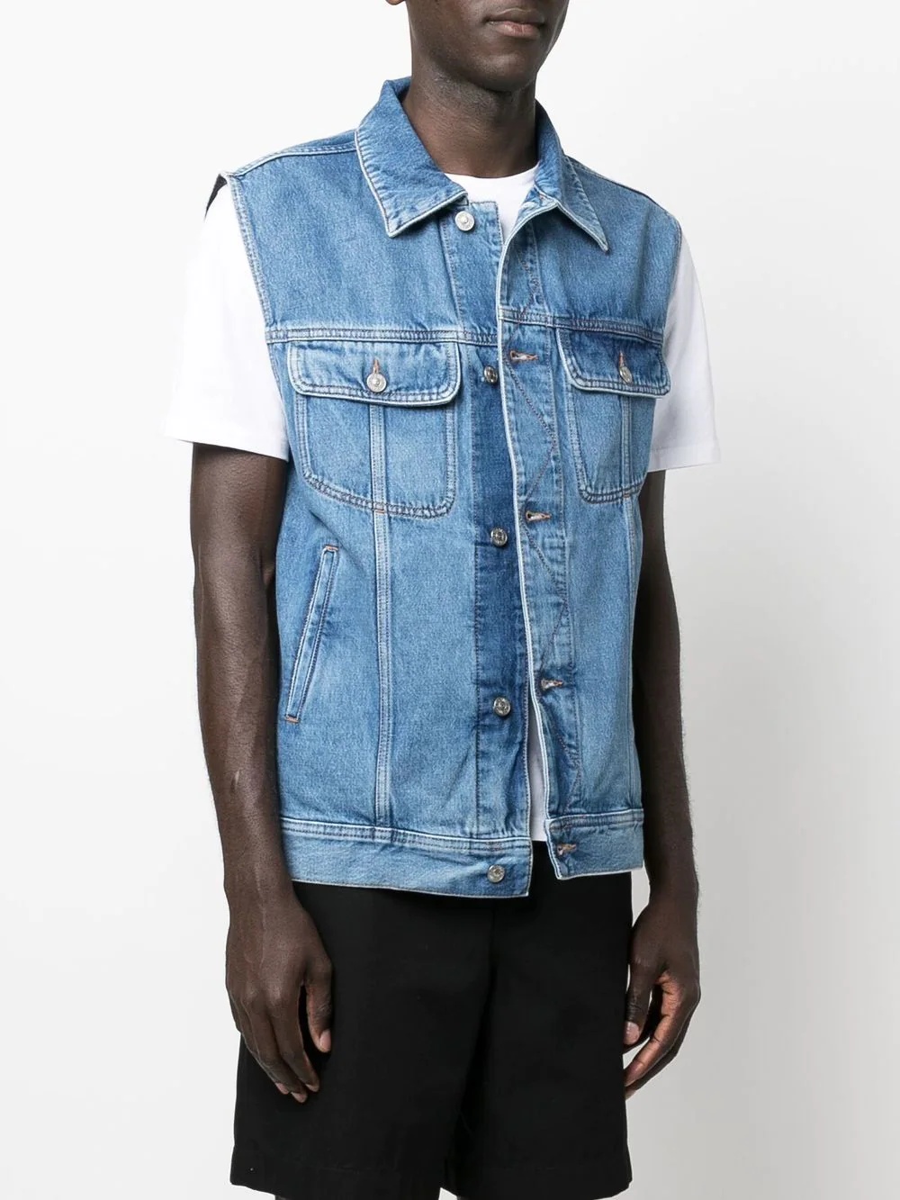 logo-embroidered sleeveless denim jacket - 3