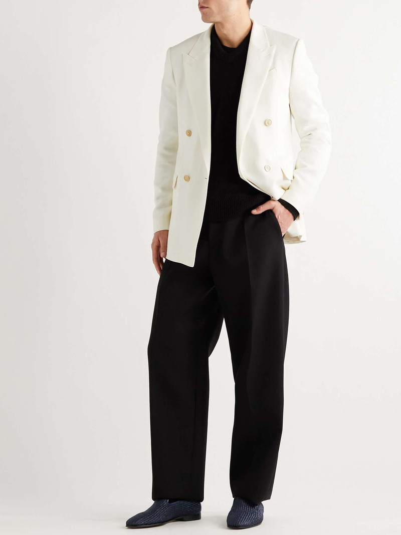Manolo Blahnik Mario Leather-Trimmed Raffia Loafers outlook