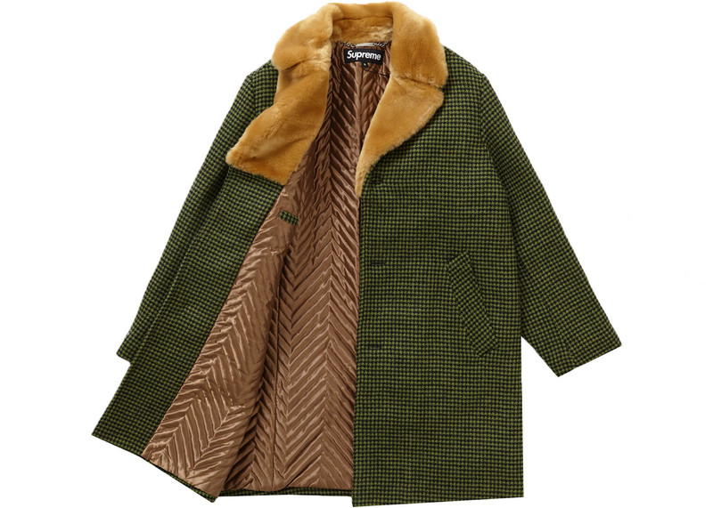 Supreme Supreme Fur Collar Car Coat Green Houndstooth outlook