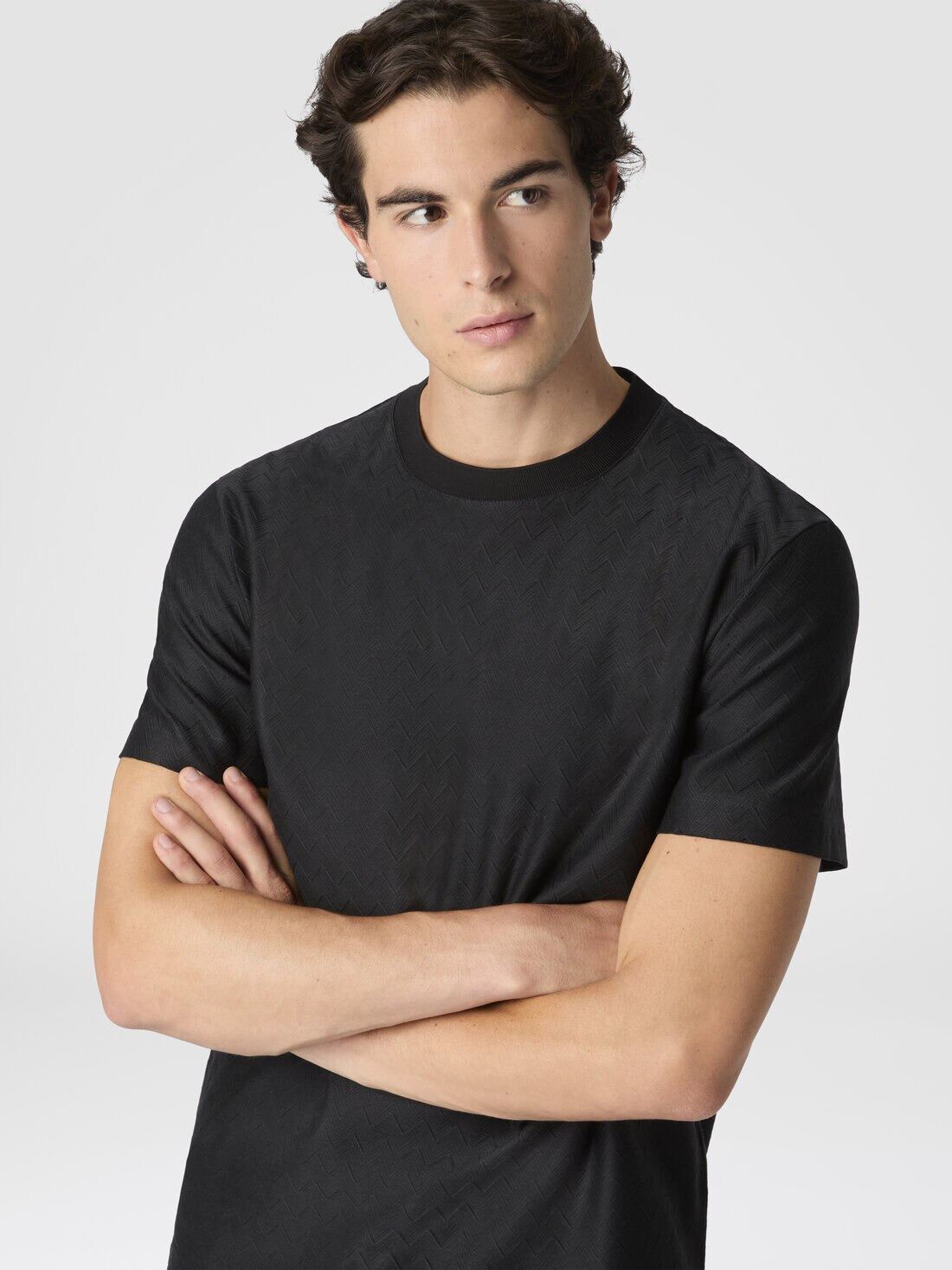 Tone-on-tone zig zag cotton jersey crewneck T-shirt - 4
