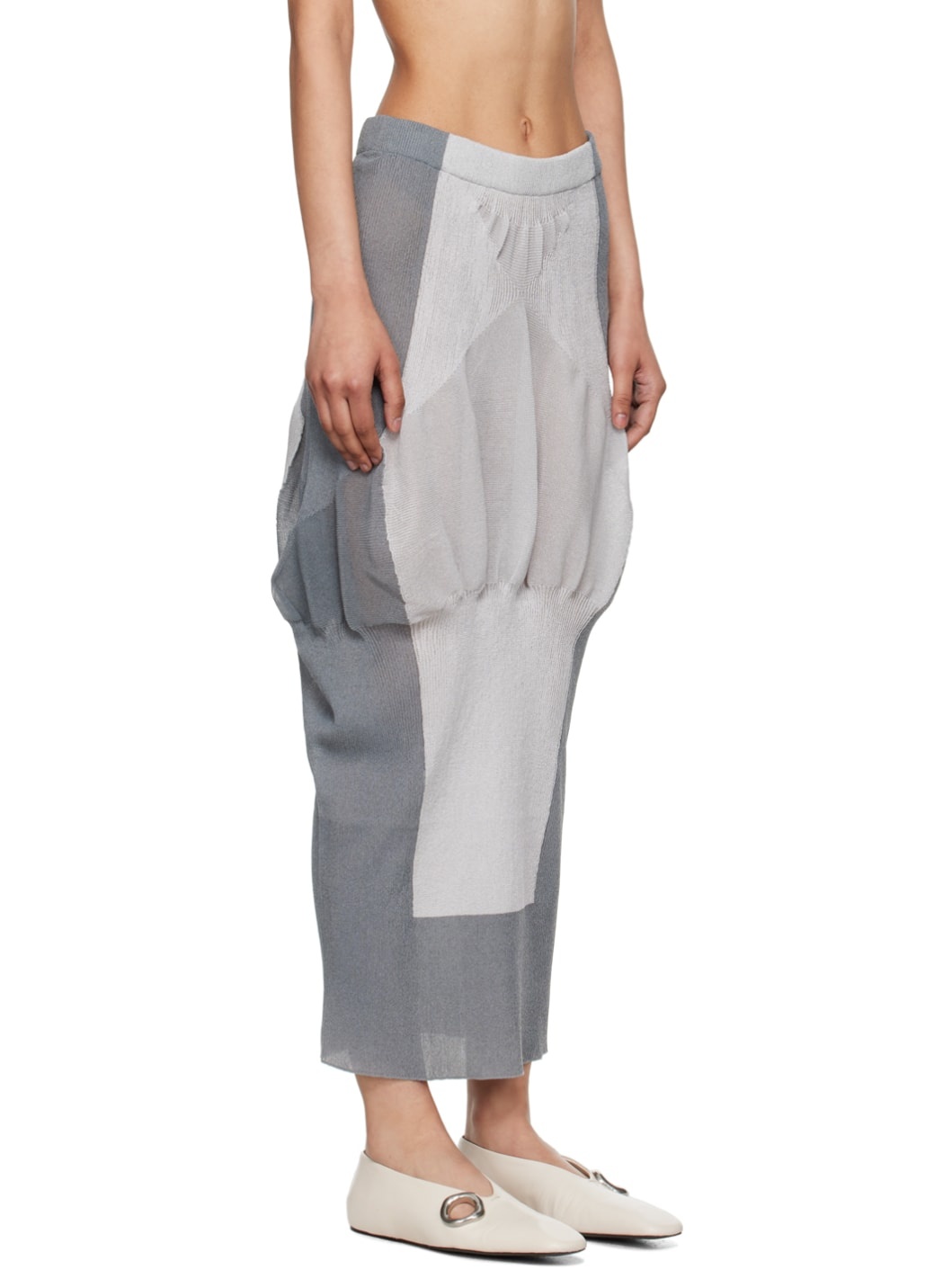 Gray Shaped Nude Maxi Skirt - 2