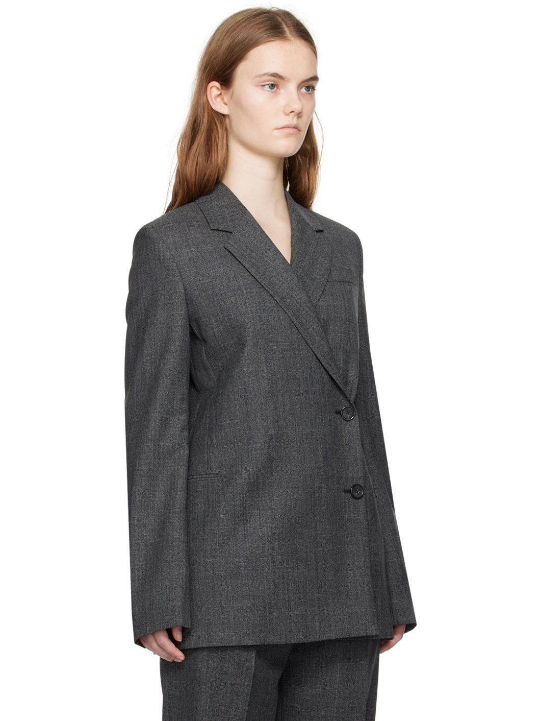 Gray Off-Center Wrap Blazer - 2