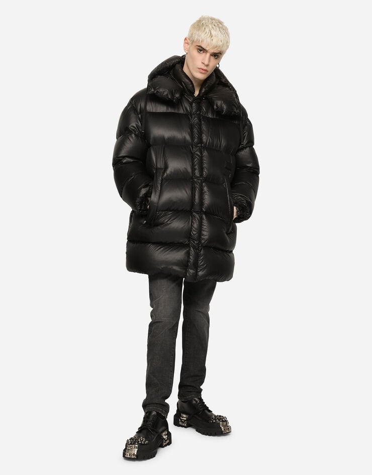 Quilted nylon jacket with hood and tag - 2