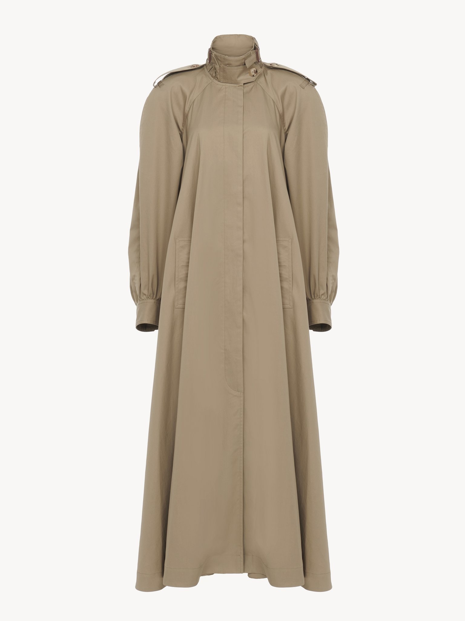 HIGH-NECK LONG TRENCH COAT IN COTTON GABARDINE - 2