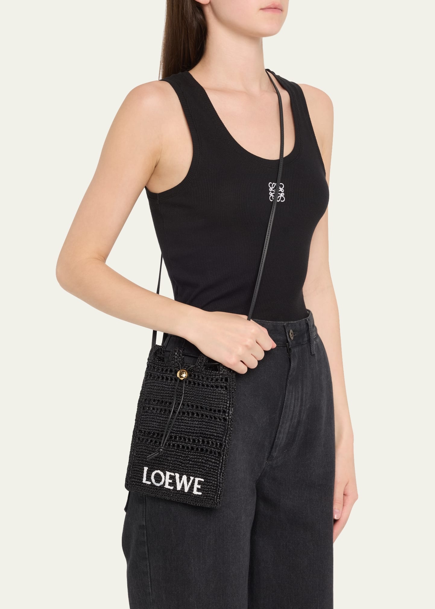 Drawstring Pocket Crossbody Bag in Raffia - 2