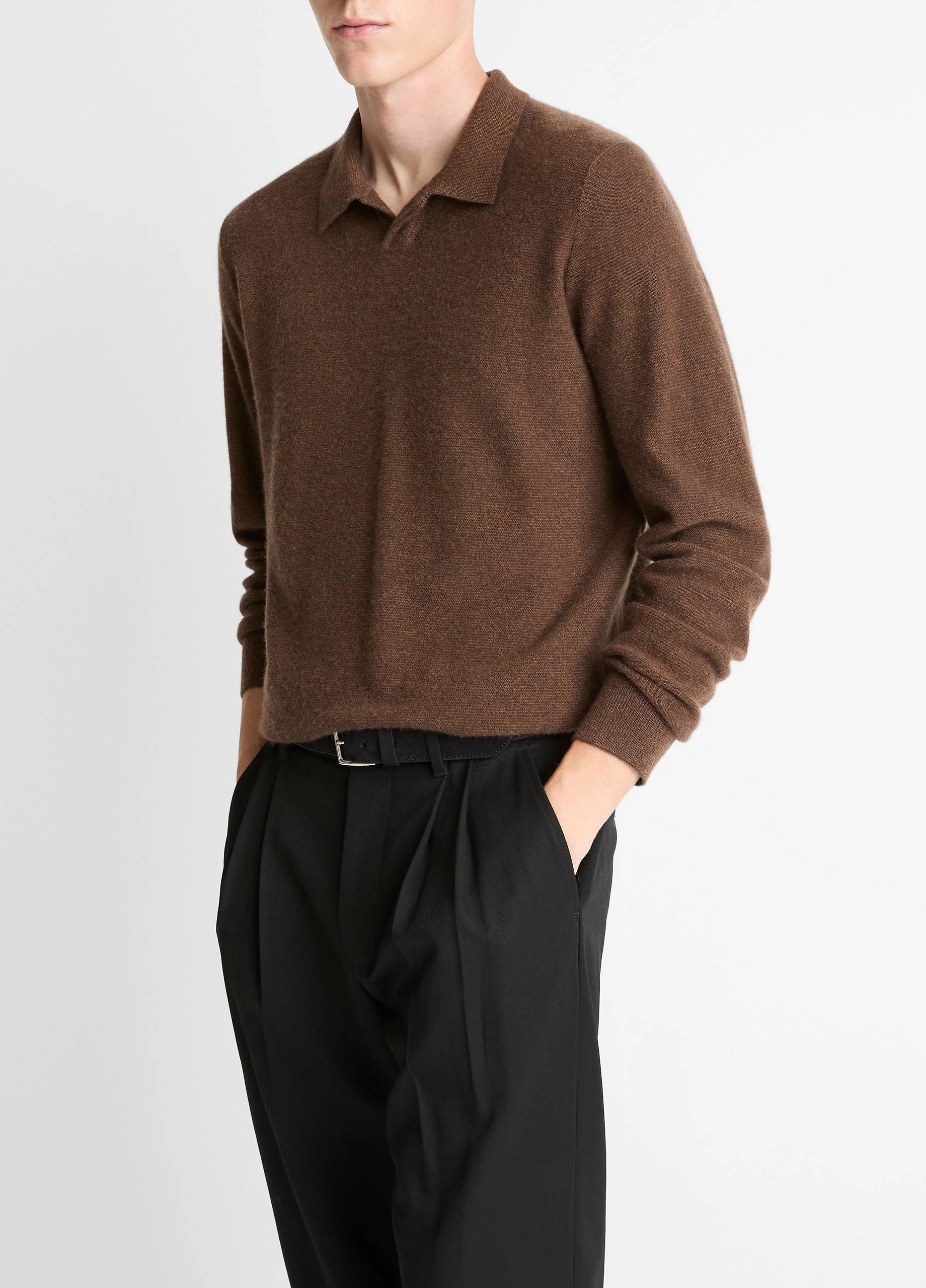 Feed Stripe Plush Cashmere Johnny-Collar Sweater - 1