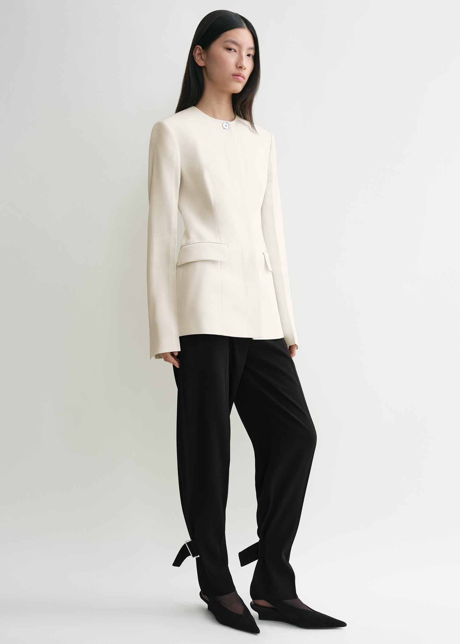 Collarless cinched jacket ecru - 4