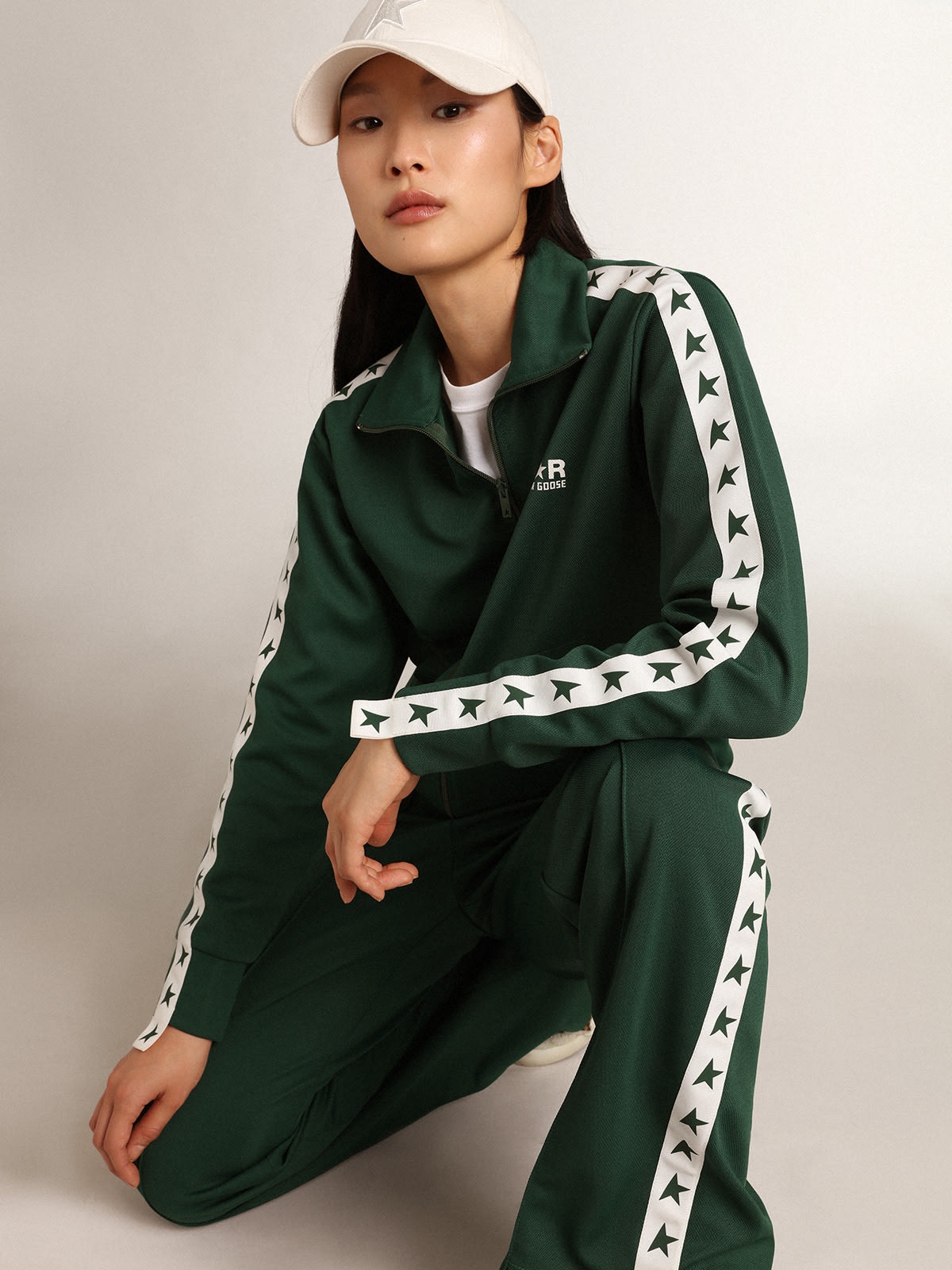 Bright-green Denise Star Collection zipped sweatshirt with white strip and contrasting green stars - 2