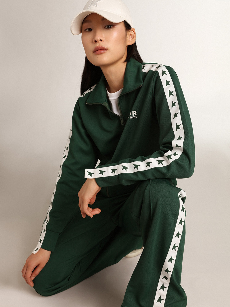 Golden Goose Bright-green Denise Star Collection zipped sweatshirt with white strip and contrasting green stars outlook
