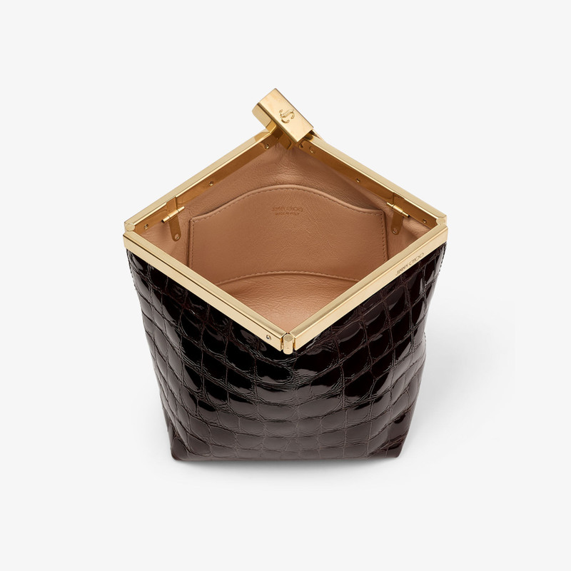 Ganache Sambuco Shiny Croc Embossed Leather Clutch Bag 5