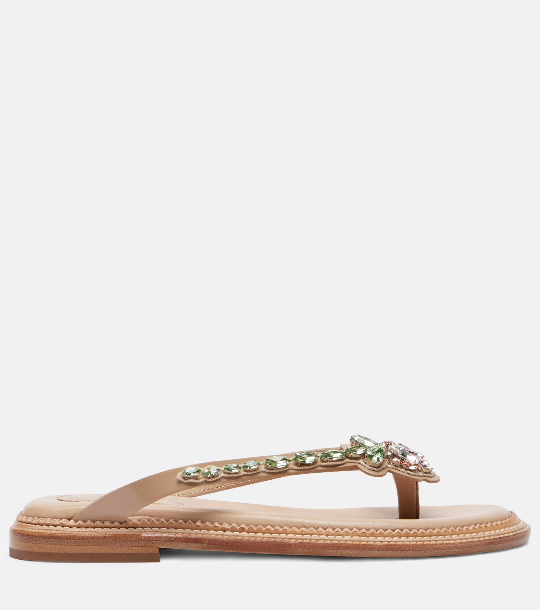 Embellished leather thong sandals - 4