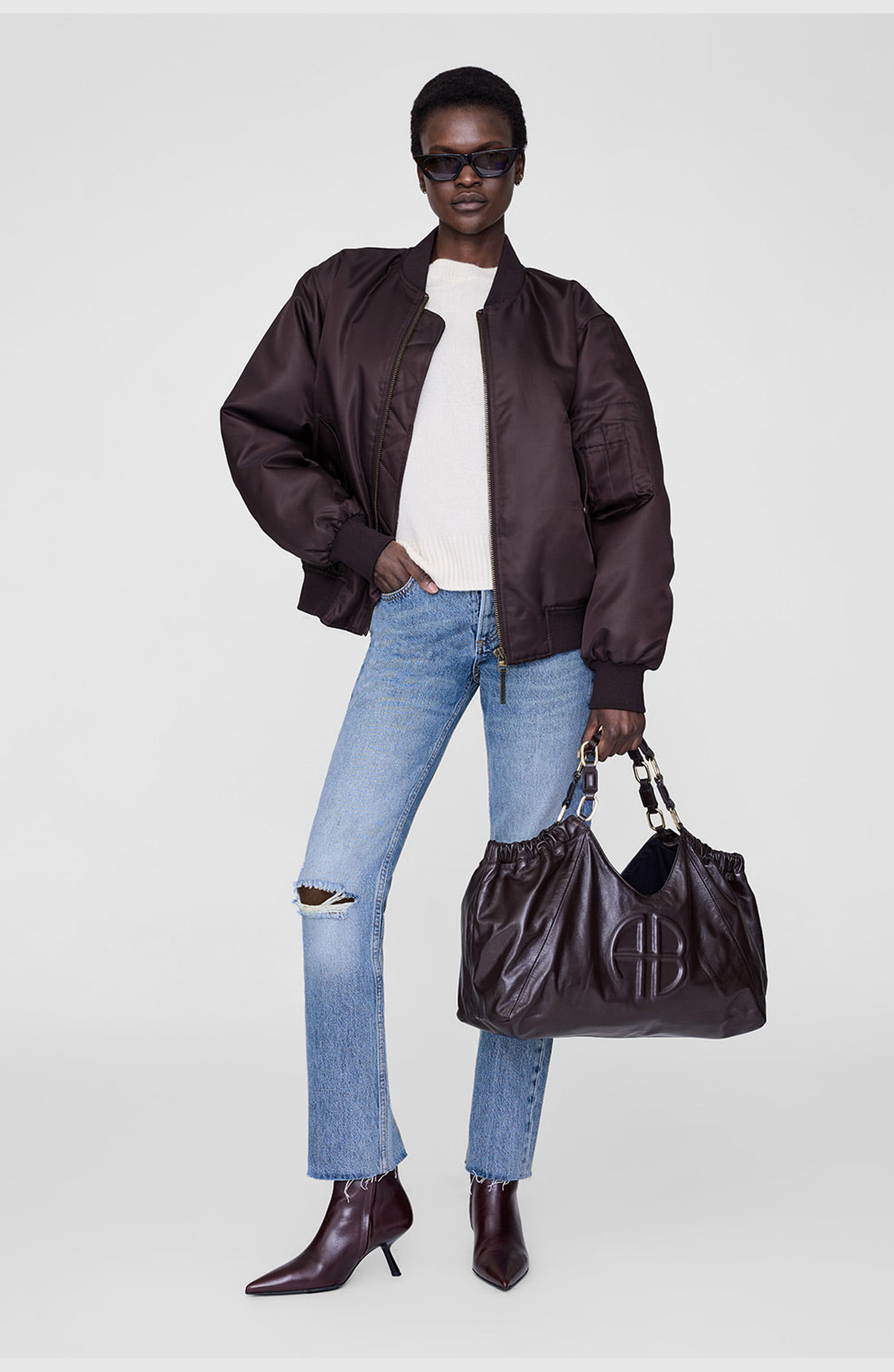 ANINE BING Leon Bomber in Deep Brown at Nordstrom - 5