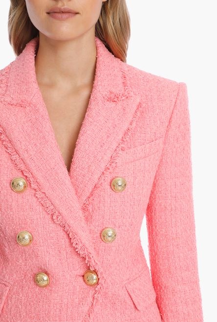 Pink tweed blazer and Balmain embroidered patch - 6