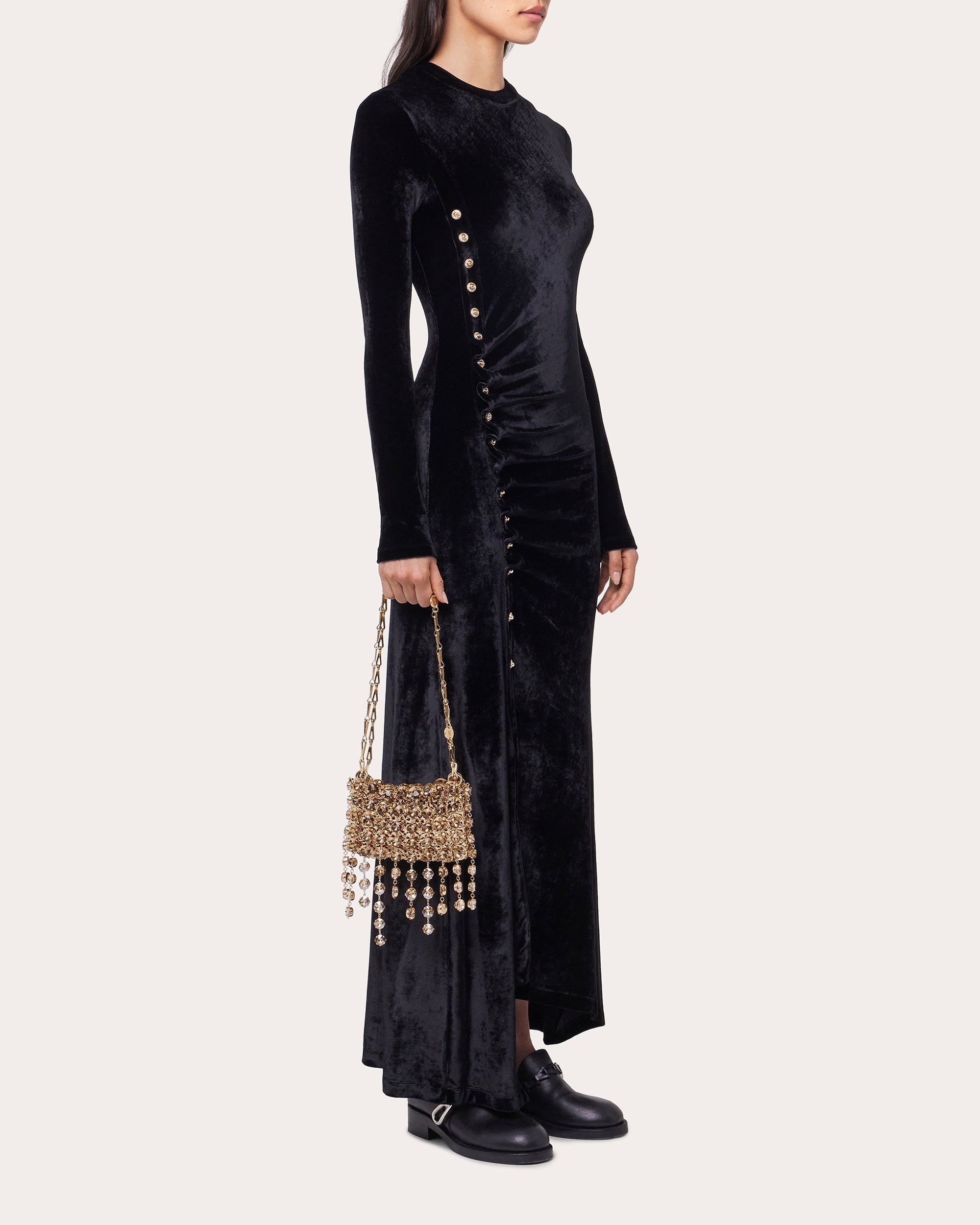 Velvet Asymmetric Drape Midi Dress - 4