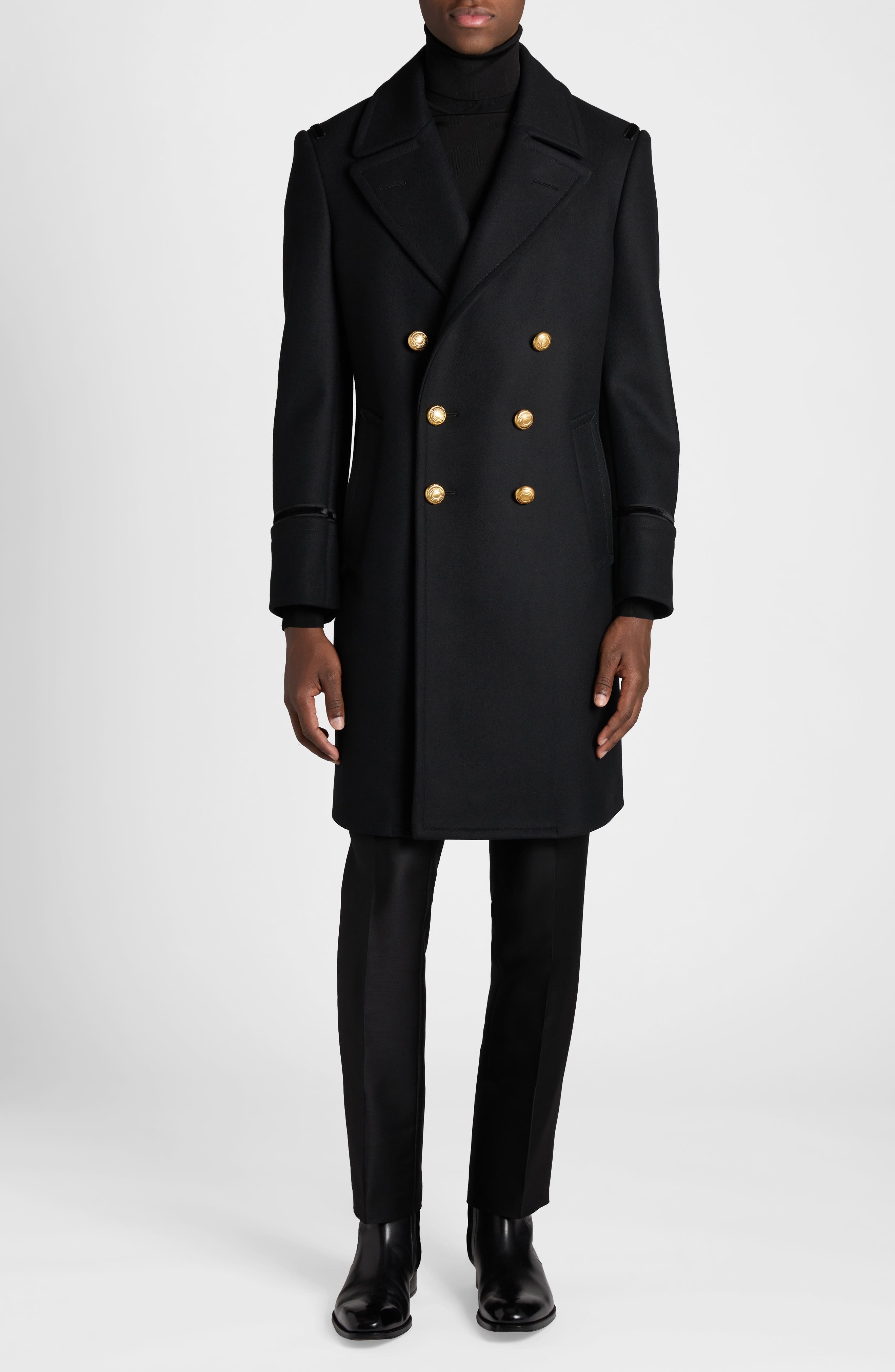 TOM FORD Double Breasted Wool Felt Martingale Coat in Black at Nordstrom - 1