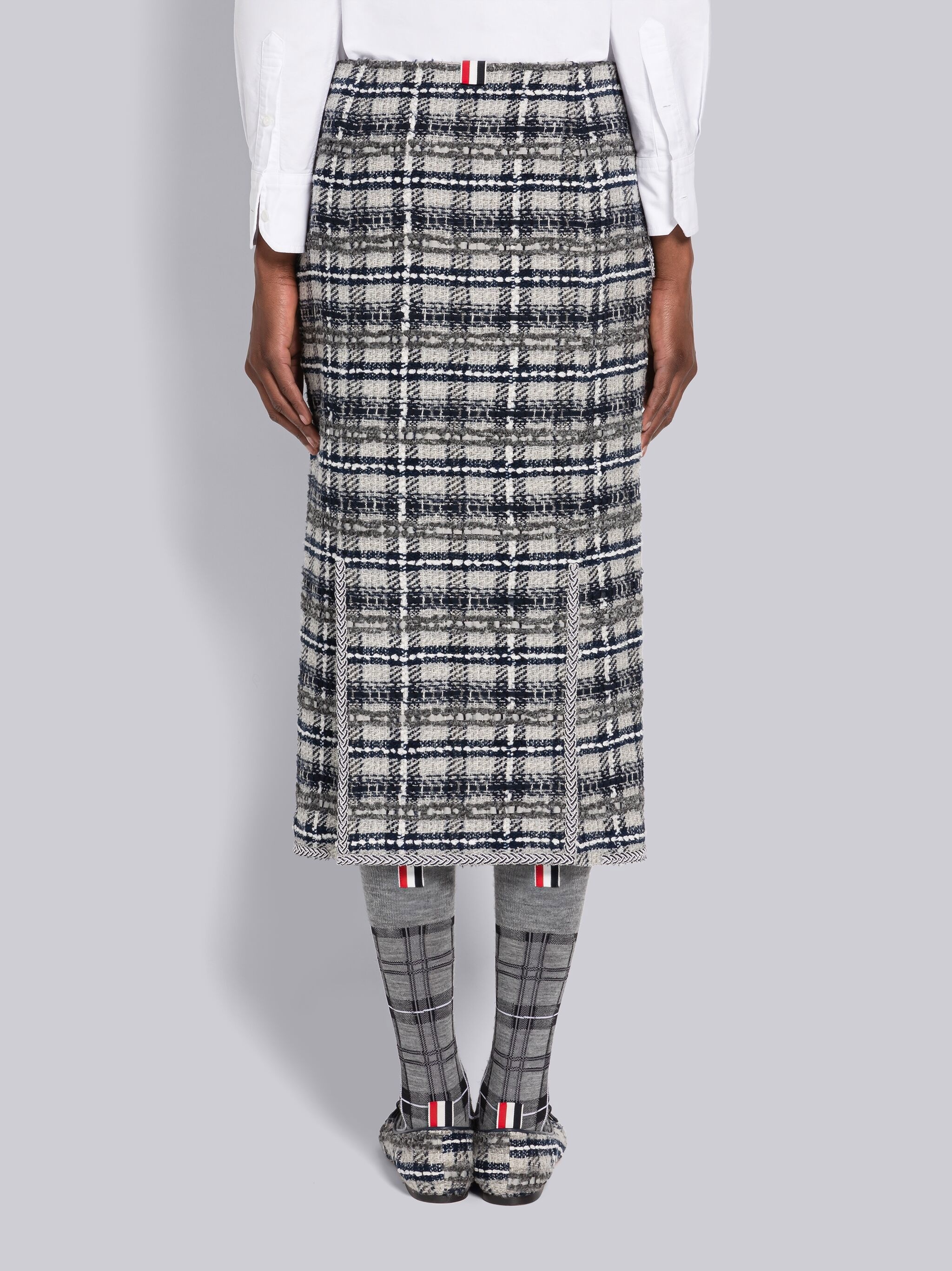 Tartan Ribbon Tweed Low Rise Pencil Skirt - 3