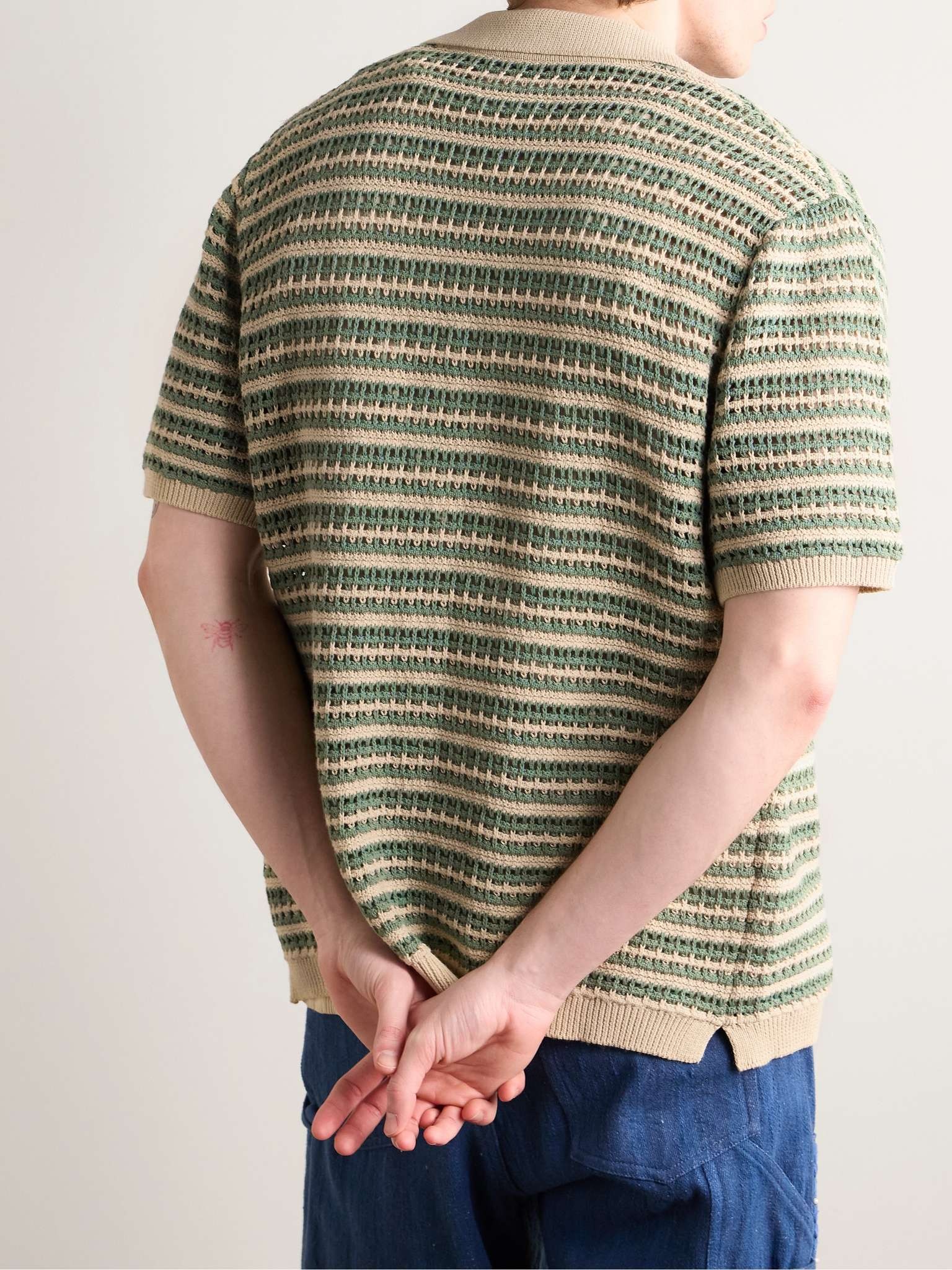 Henry 6636 Camp-Collar Striped Crocheted Organic Cotton Shirt - 3