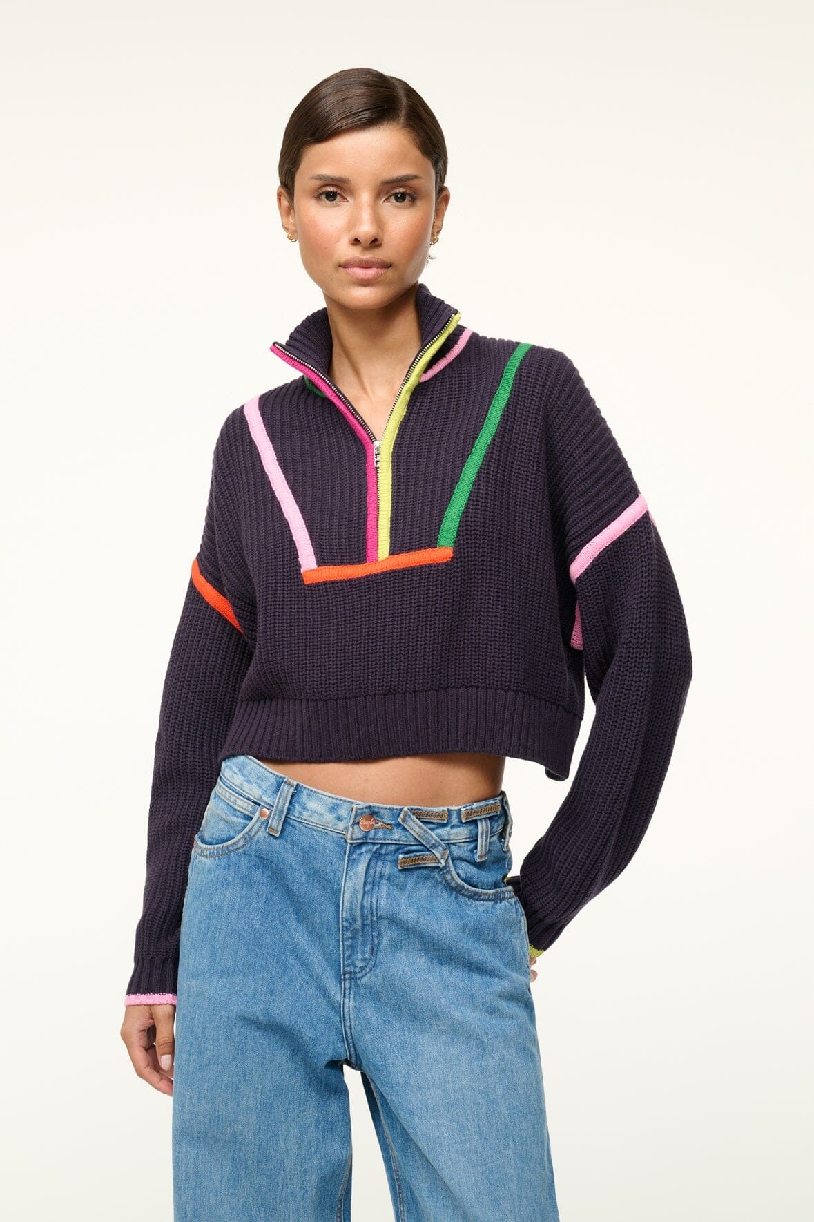 STAUD CROPPED HAMPTON SWEATER NAVY MULTI - 2