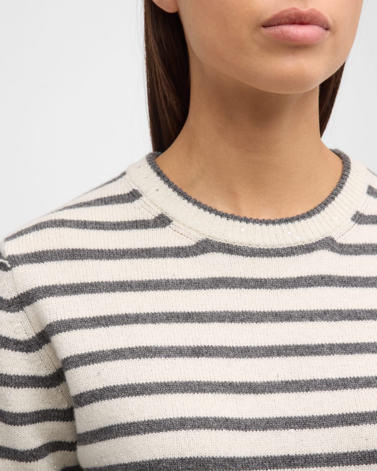 Cashmere Blend Striped Sweater with Paillette Detail - 5