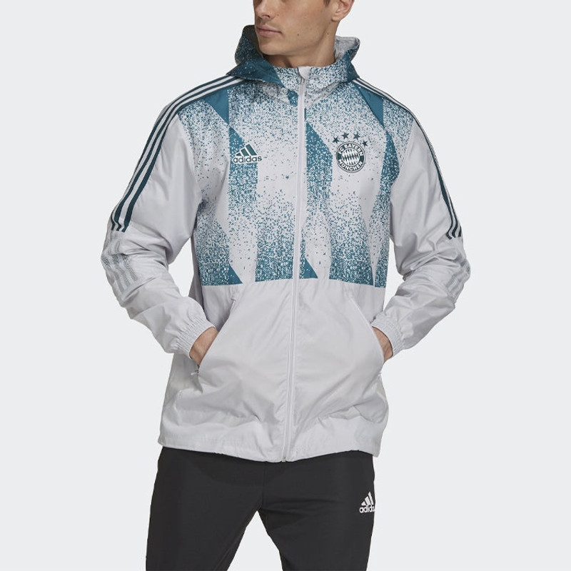 adidas FCB Windbrk Bayern Munich Soccer/Football Training Sports Hooded Jacket White GV1312 3