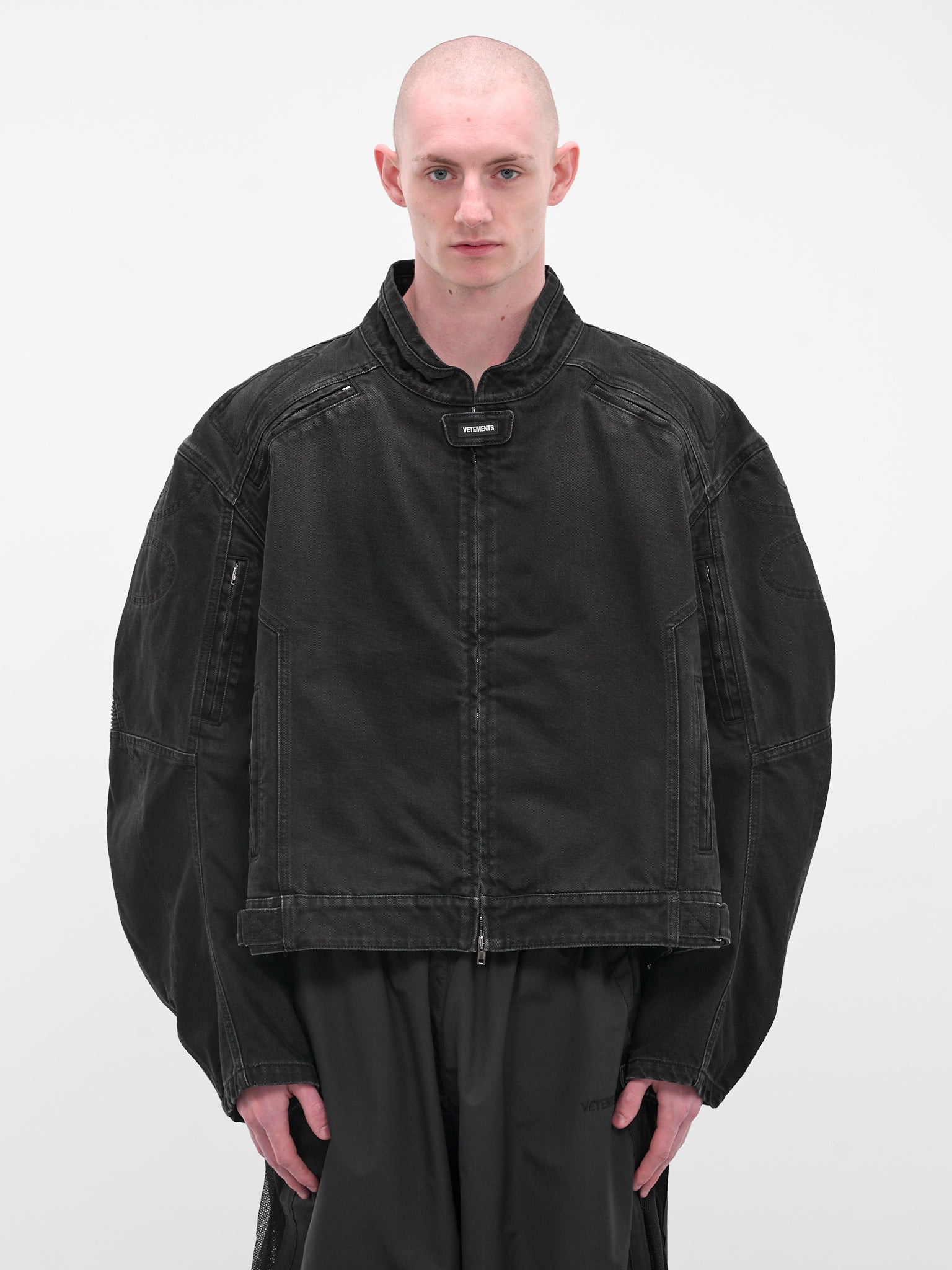 Black Racing Denim Zip Jacket - 1