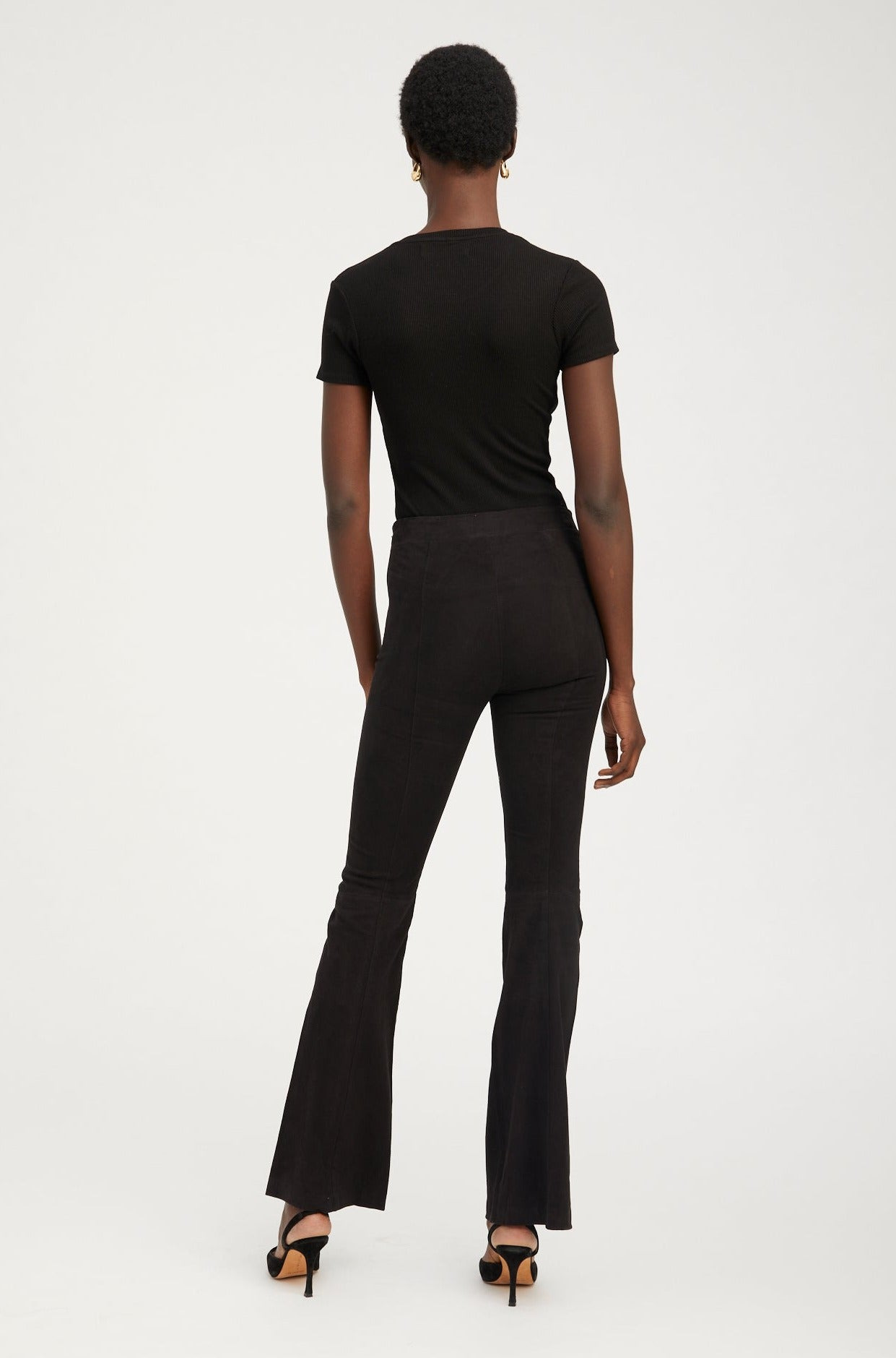 BLACK SUEDE PATCH POCKET SUPER FLARE PANTS - 3