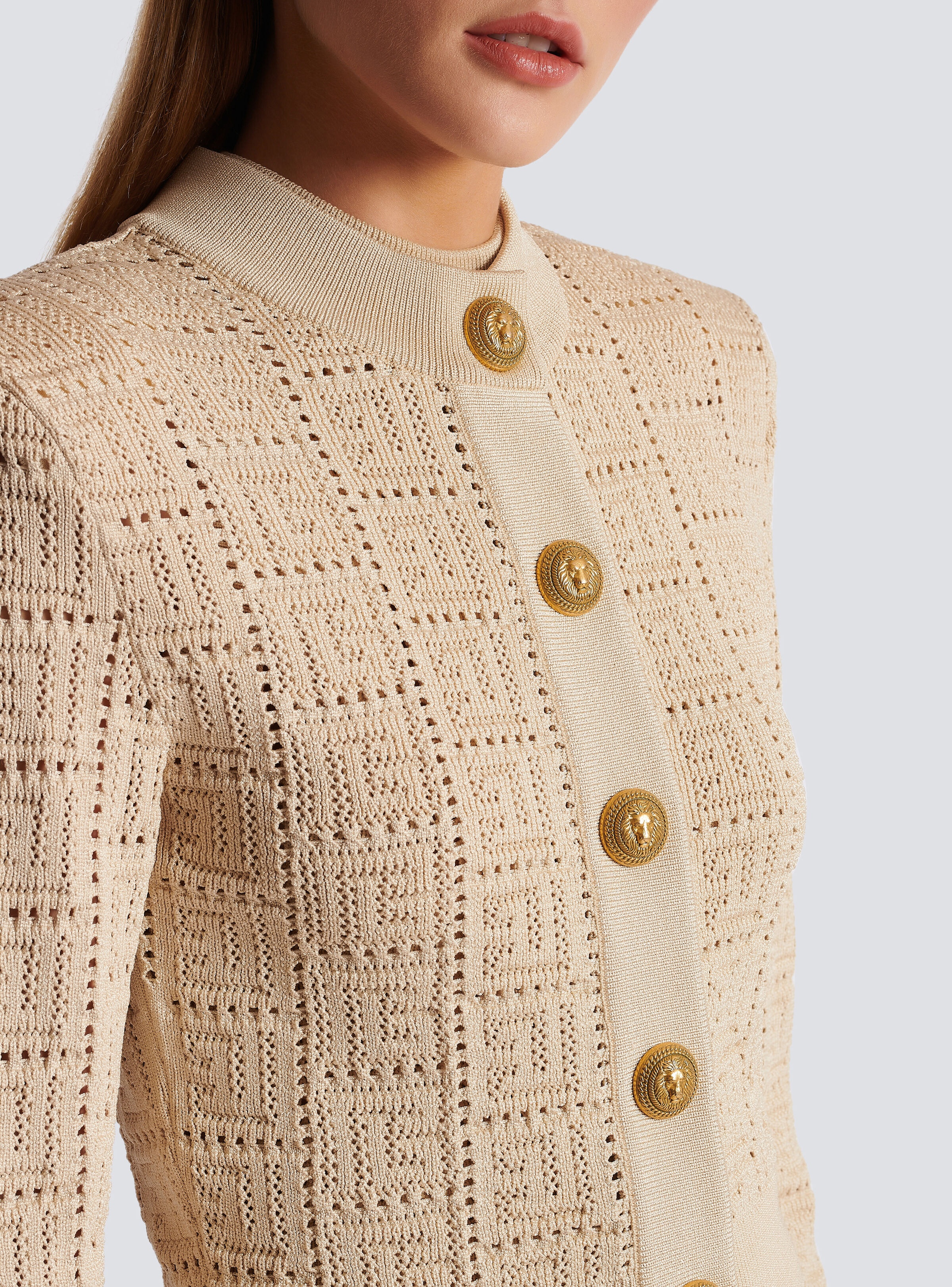 Monogrammed openwork knit cardigan - 7