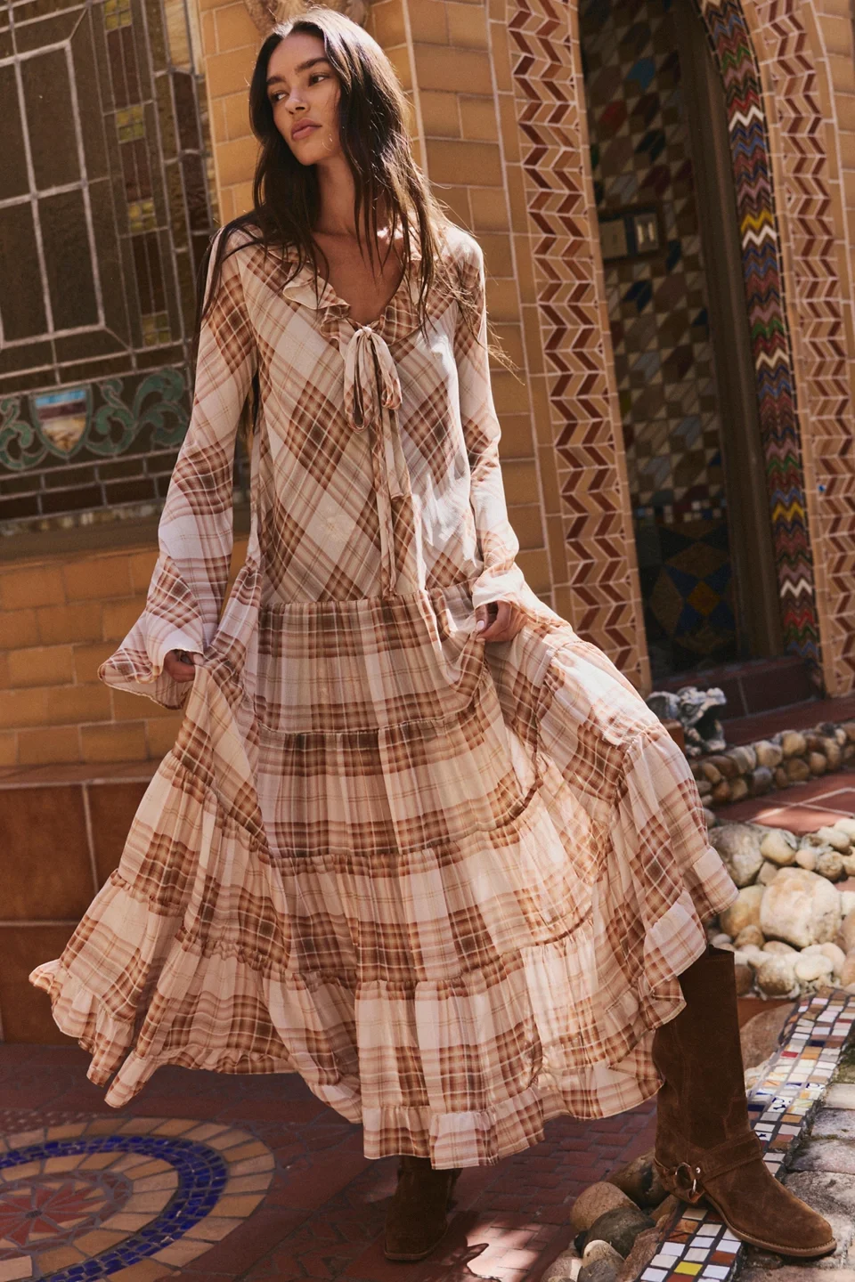 Plaid Petal Maxi Dress - 1