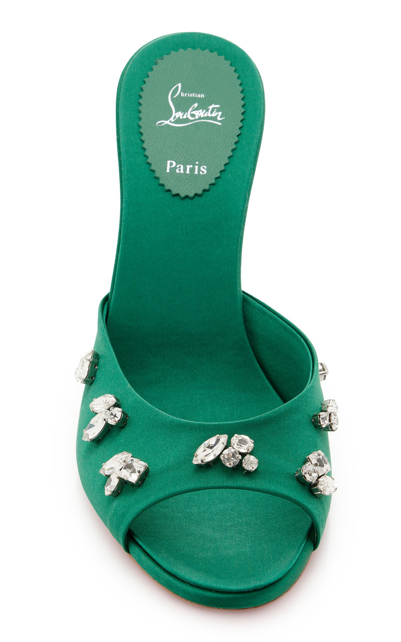 Christian Louboutin Degraqueen 85mm Crystal-Embellished Crepe Satin Sandals green outlook