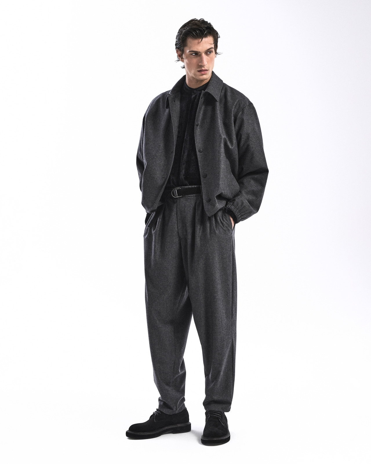 VIRGIN-WOOL AND CASHMERE DOUBLE-DART TROUSERS WITH JACQUARD PINSTRIPES - 6