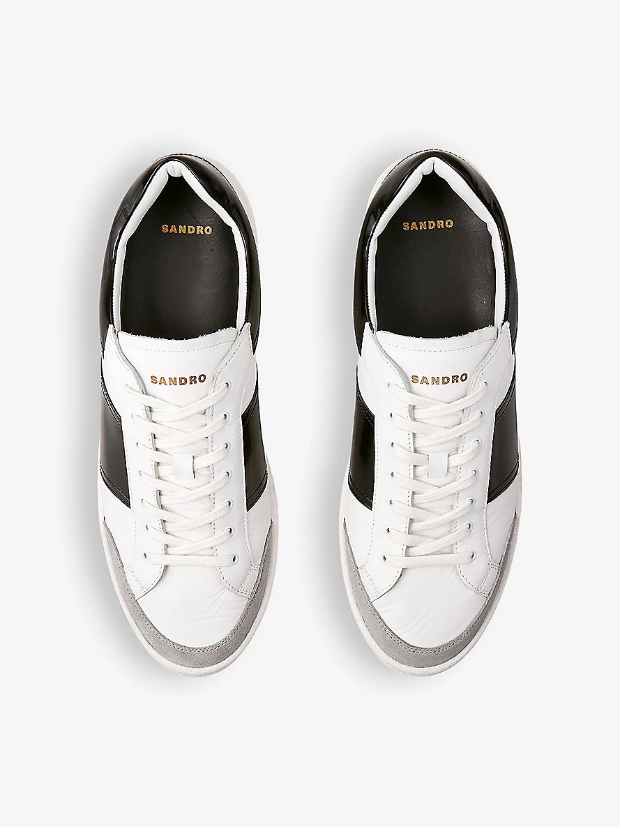 Contrast-panel logo-print leather low-top trainers - 2