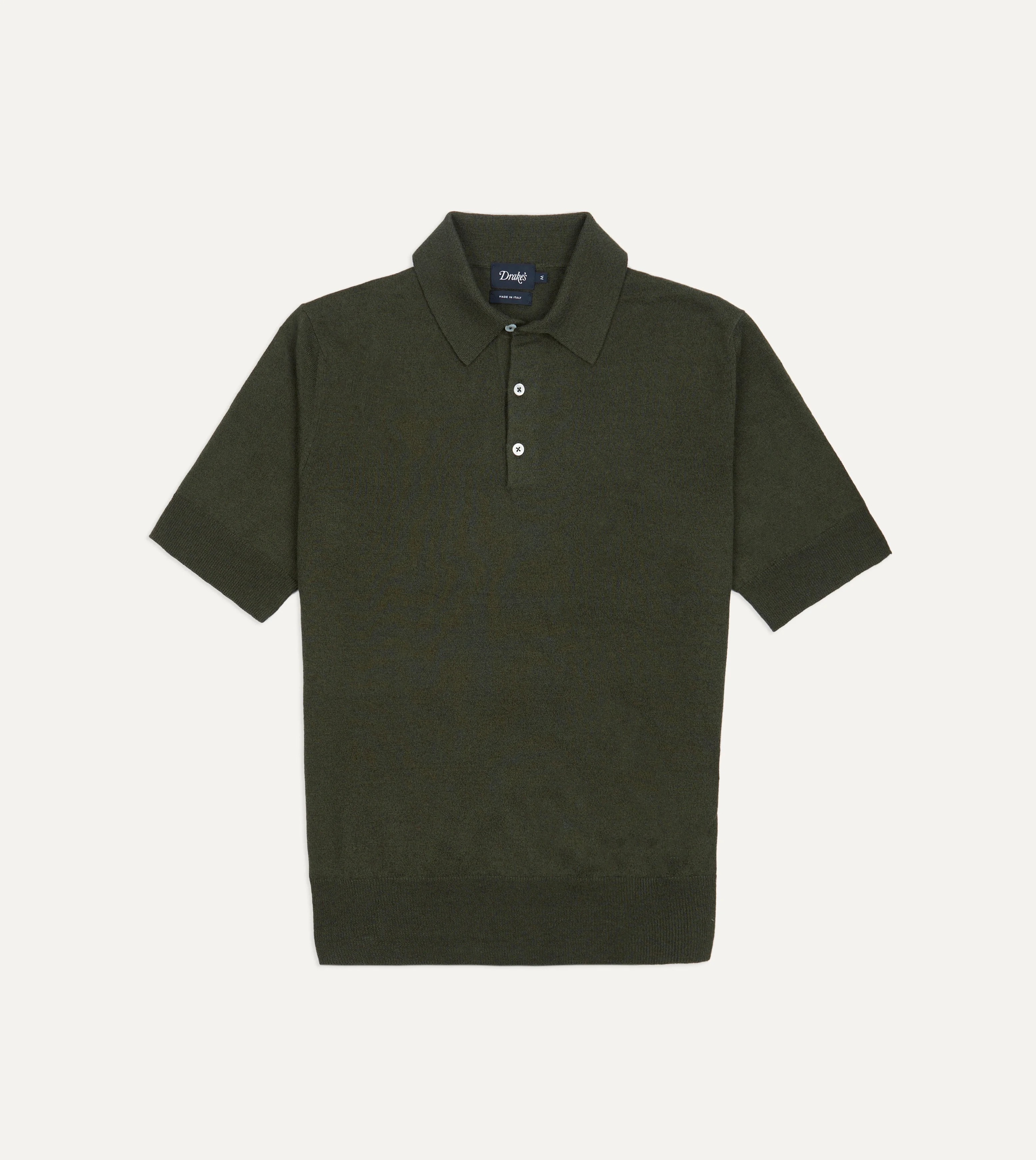 Olive Knitted Linen-Cotton Short-Sleeve Polo Shirt - 1