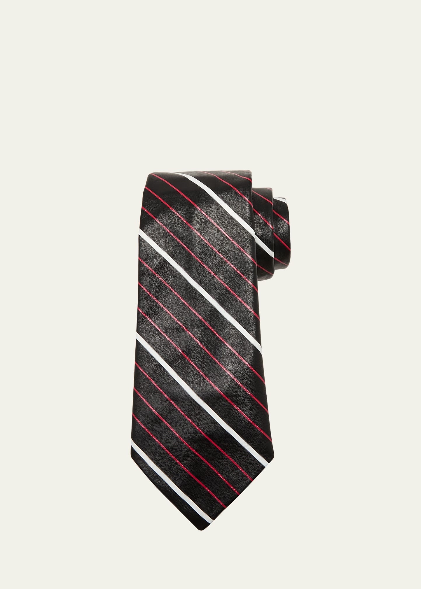 Men's Striped Leather Tie - 1