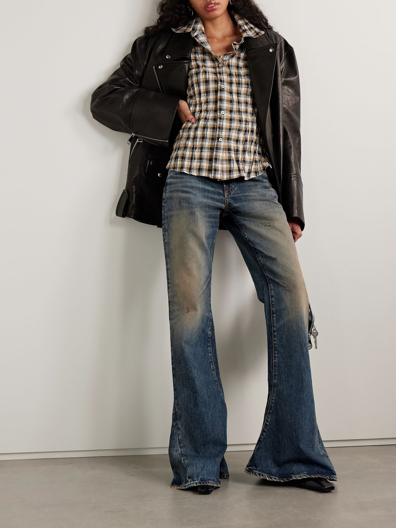 2024 distressed high-rise slim-fit flared organic jeans Blue - 2
