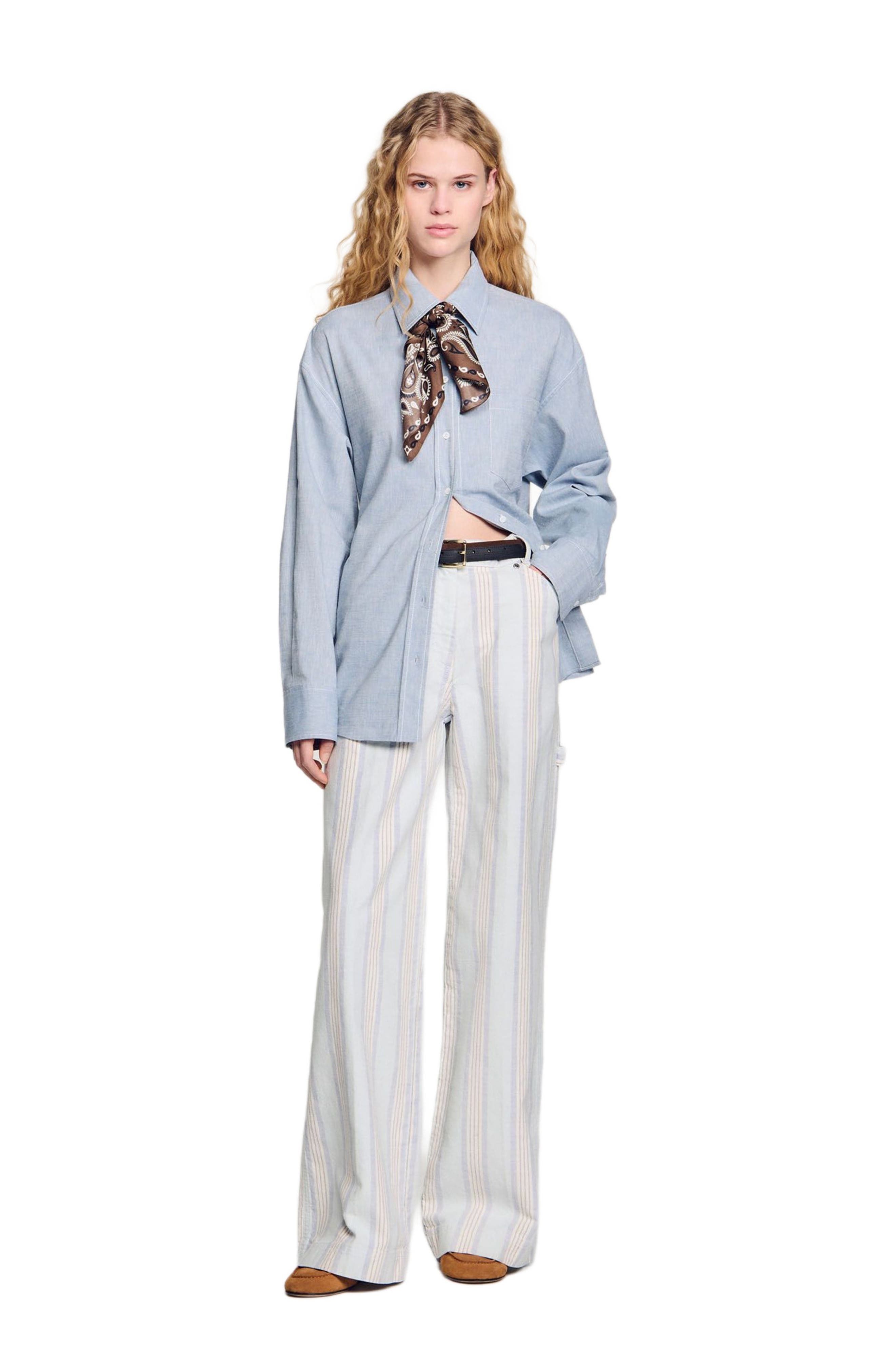 SANDRO Long tie-back shirt in Sky Blue at Nordstrom - 5