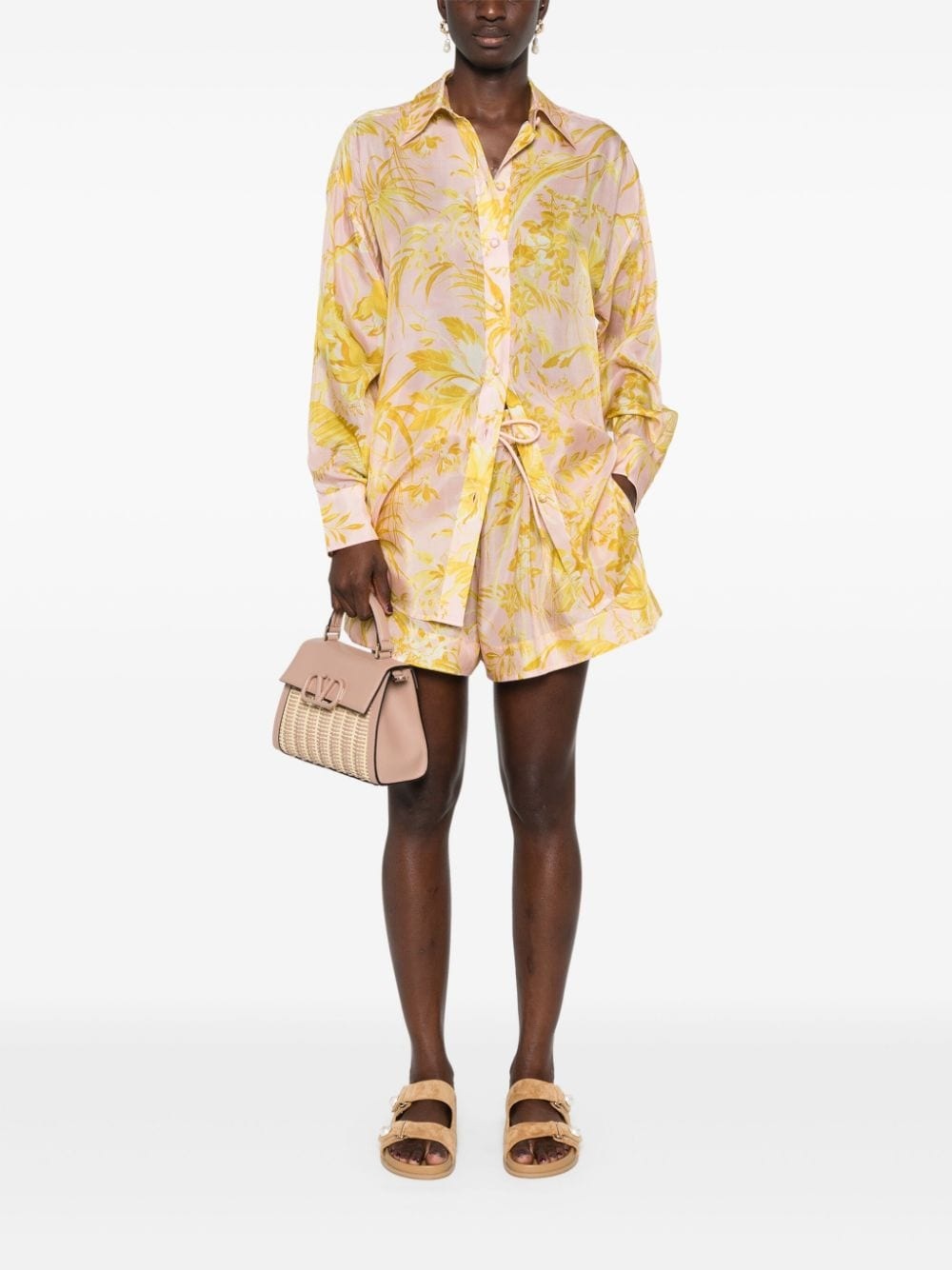 floral-print silk shorts - 2